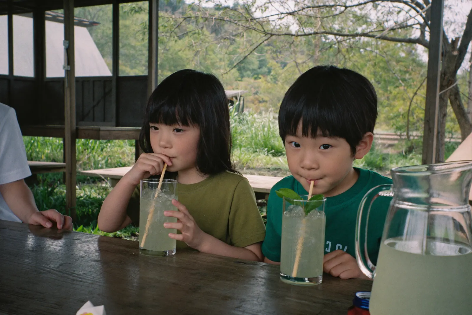 レモンバームのドリンクを飲む子どもたち