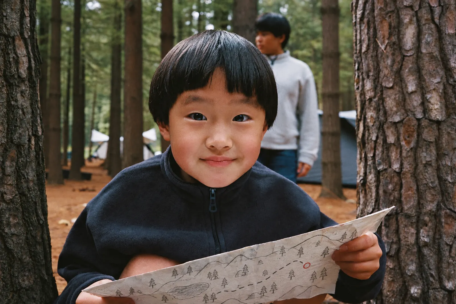 手描きの地図を持つ男の子