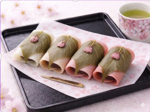 ピンク色で見た目のかわいい甘くておいしい桜餅！